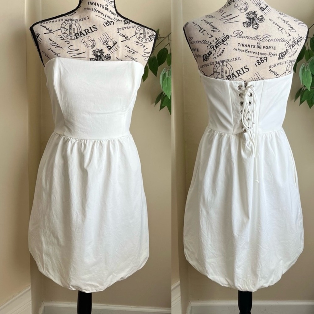 Laila Azhar Strapless Bubble Hem Corset Tie Dress White Sz 8